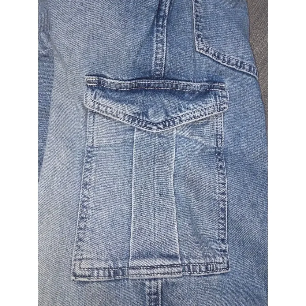 GAP 90's Loose Mid Rise cotton Cargo Jeans Women 24 Wide Leg Blue Denim A003268 - Picture 8 of 13